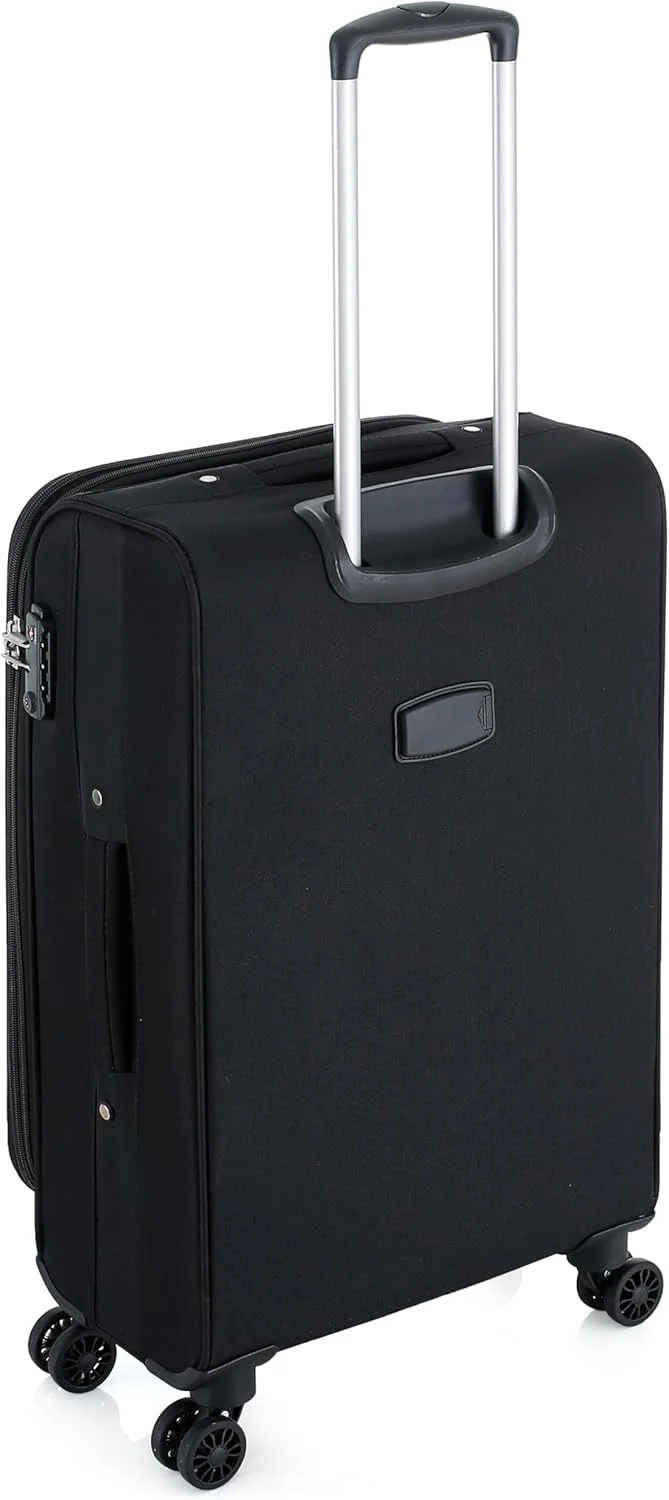 چمدان سایز بزرگ H.T - چمدان بادوام با بدنه نرم، چرخ های گردان، دسته تلسکوپی و زیپ های ضد گیر (82 لیتر، چمدان مسافرتی سبک وزن) (مشکی، سایز متوسط 24 اینچ)