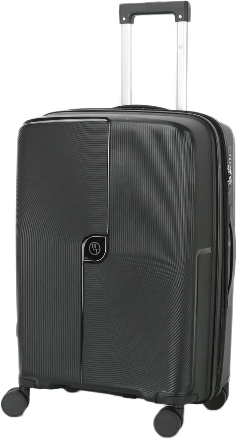 چمدان بزرگ H.T با پوسته سخت بادوام، چرخ‌های اسپینر، دسته تلسکوپی و زیپ‌های ضد سرقت (115 لیتر، چمدان مسافرتی سبک وزن) (مشکی، بزرگ سایز 28 اینچ)