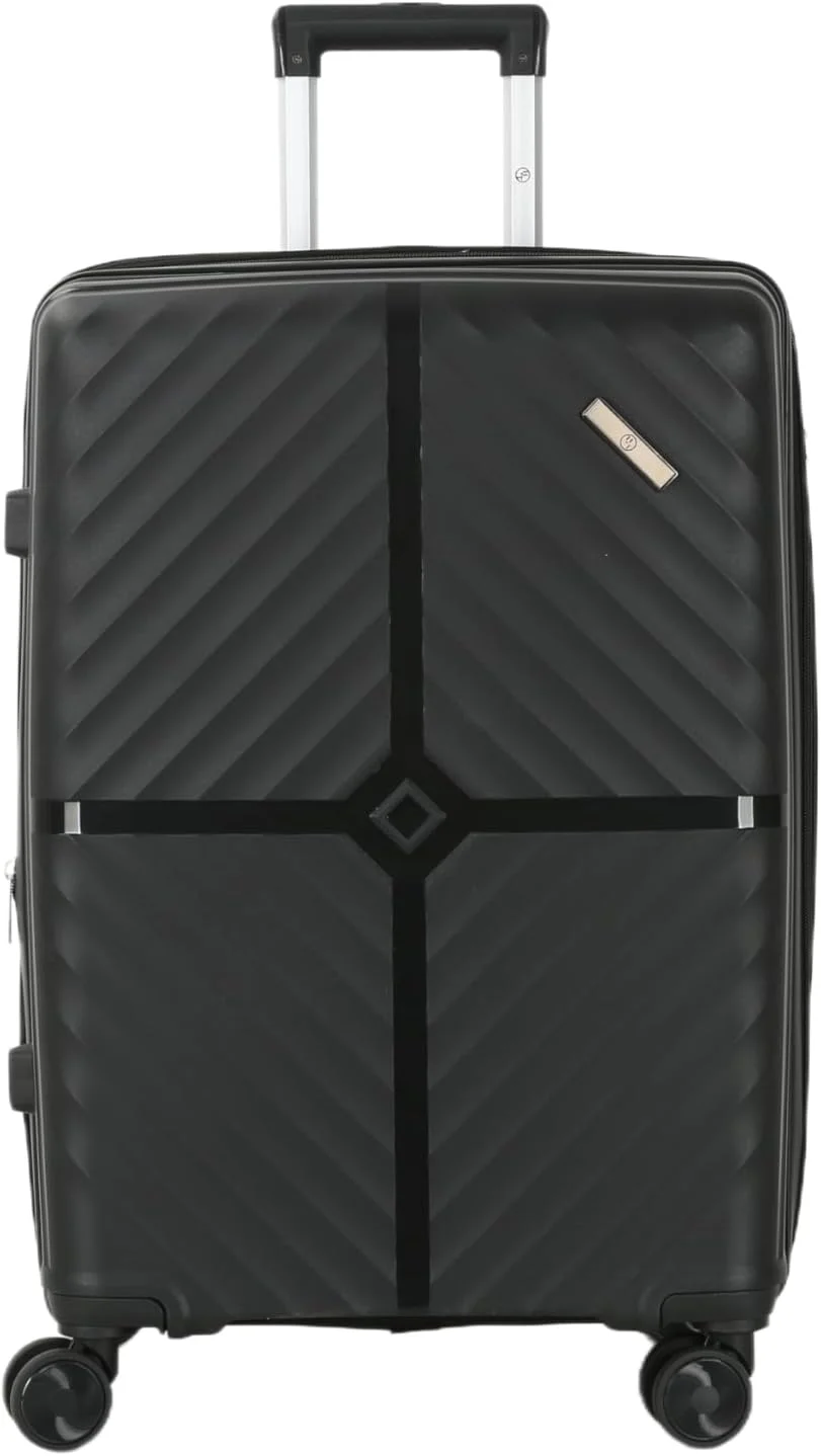 چمدان سایز متوسط بزرگ‌شونده H.T با چرخ‌های اسپینر، دسته تلسکوپی، قفل TSA و زیپ ضد گیر – چمدان هارد شل (24 اینچ، 85 لیتر، سایز متوسط، مشکی)