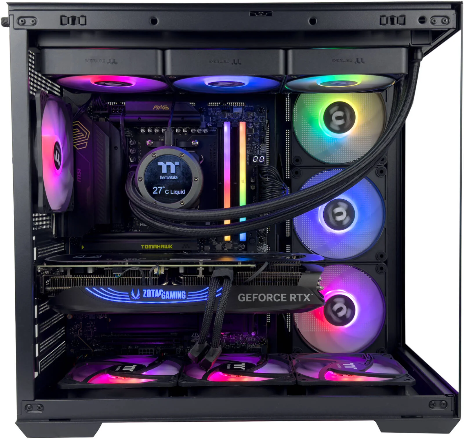 کامپیوتر گیمینگ LunarX - پردازنده Intel Core i9 14900KF با 24 هسته و 32 رشته، کارت گرافیک NVIDIA RTX 5070 Ti با 16 گیگابایت حافظه، 32 گیگابایت رم DDR5 با فرکانس 6000 مگاهرتز، 1 ترابایت حافظه SSD Gen 4، منبع تغذیه 850 وات Gold، خنک کننده مایع 360 میلی‌متری، Wi-Fi + BT