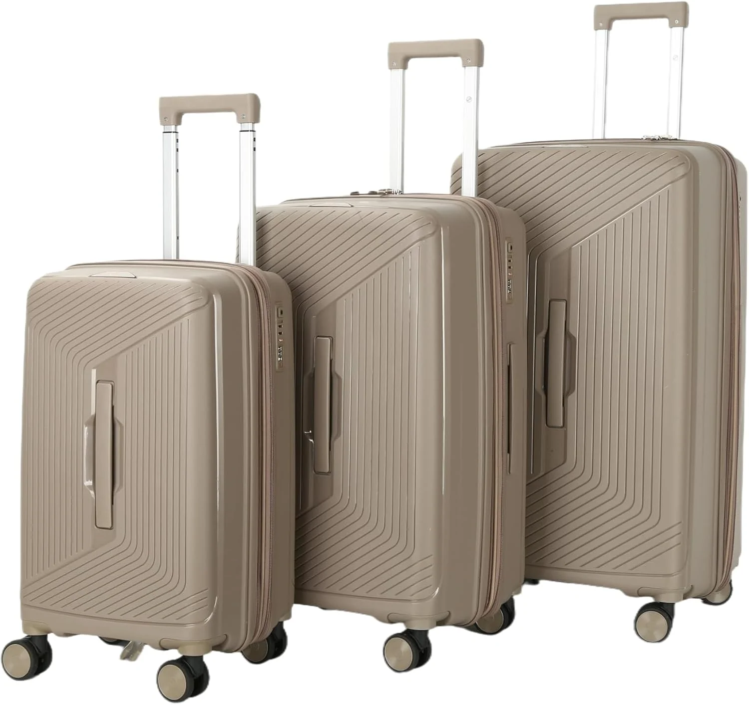 ست چمدان 3 تکه H.T – چمدان های هارد شل با قابلیت افزایش حجم، چرخ های اسپینر، قفل TSA و زیپ های ضد گیر (20/24/28 اینچ، 47/87/137 لیتر، ست سبک وزن، شامپاین)