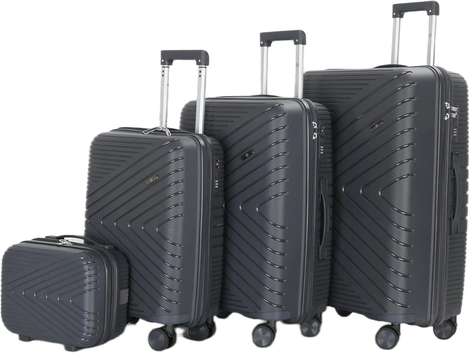 ست چمدان 4 تکه H.T – چمدان های بادوام با پوسته سخت، چرخ های اسپینر و زیپ های ضد گیر (13/20/24/28 اینچ، 11/44/74/110 لیتر، ست سبک وزن، خاکستری تیره)