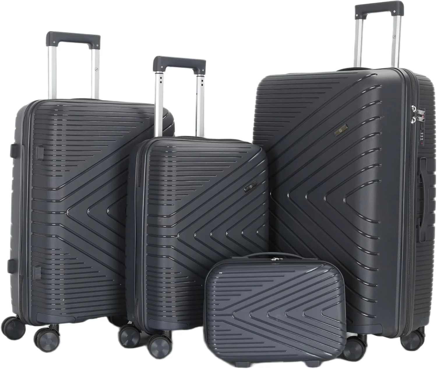 ست چمدان 4 تکه H.T – چمدان های بادوام با پوسته سخت، چرخ های اسپینر و زیپ های ضد گیر (13/20/24/28 اینچ، 11/44/74/110 لیتر، ست سبک وزن، خاکستری تیره)