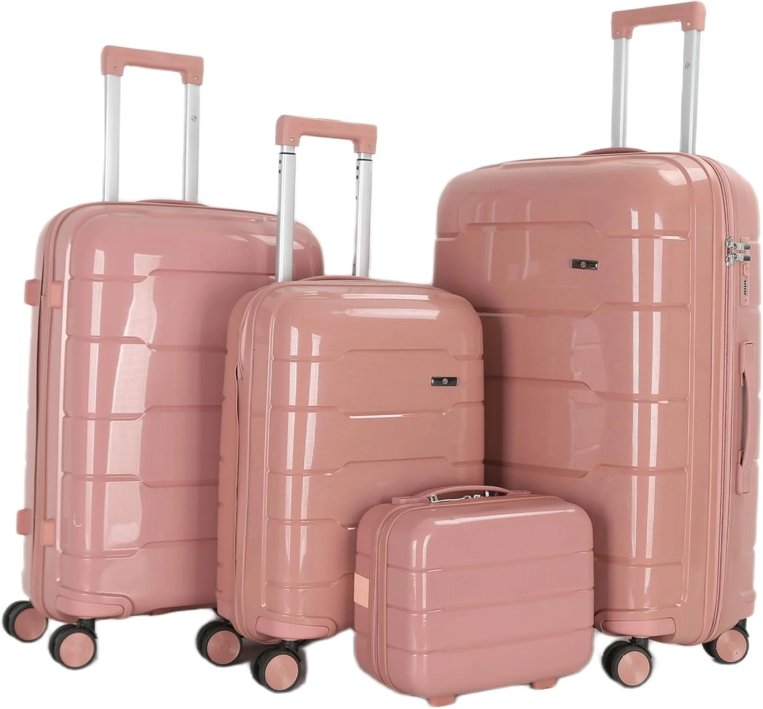 ست چمدان 4 تکه H.T – چمدان‌های بادوام با بدنه سخت، چرخ‌های اسپینر، دسته تلسکوپی و زیپ‌های ضد سرقت (13/20/24/28 اینچ، 13.5/49/80/116 لیتر، ست مسافرتی سبک وزن، رزگلد)