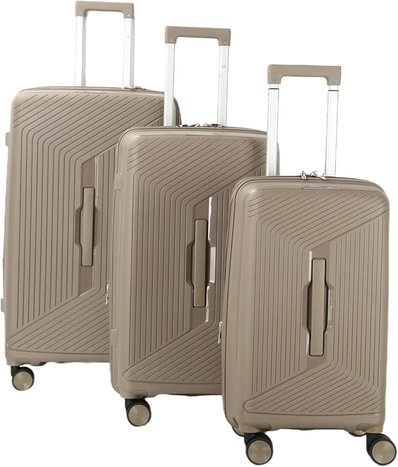 ست چمدان 3 تکه H.T – چمدان های هارد شل با قابلیت افزایش حجم، چرخ های اسپینر، قفل TSA و زیپ های ضد گیر (20/24/28 اینچ، 47/87/137 لیتر، ست سبک وزن، شامپاین)