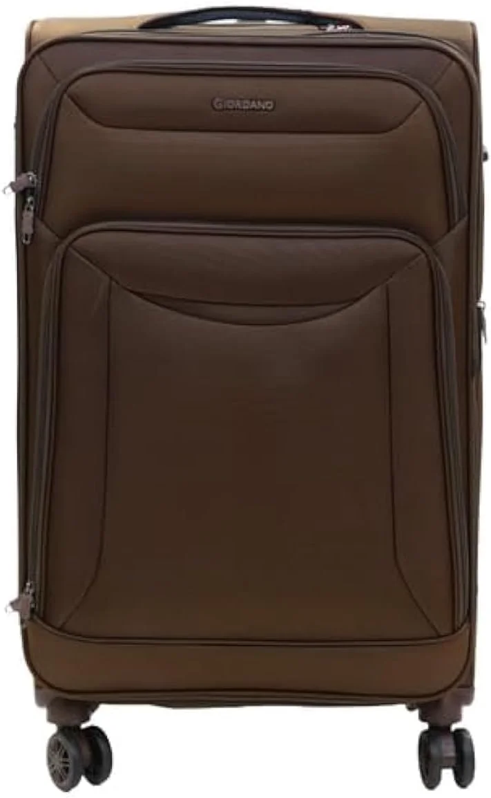 چمدان بزرگ چرخ‌دار جوردانو سری کازابلانکا، جنس نایلون نرم، سبک، بادوام، قابلیت افزایش حجم، دارای ۴ چرخ و قفل ۳ رقمی امن - سایز ۲۸ اینچ - قهوه‌ای