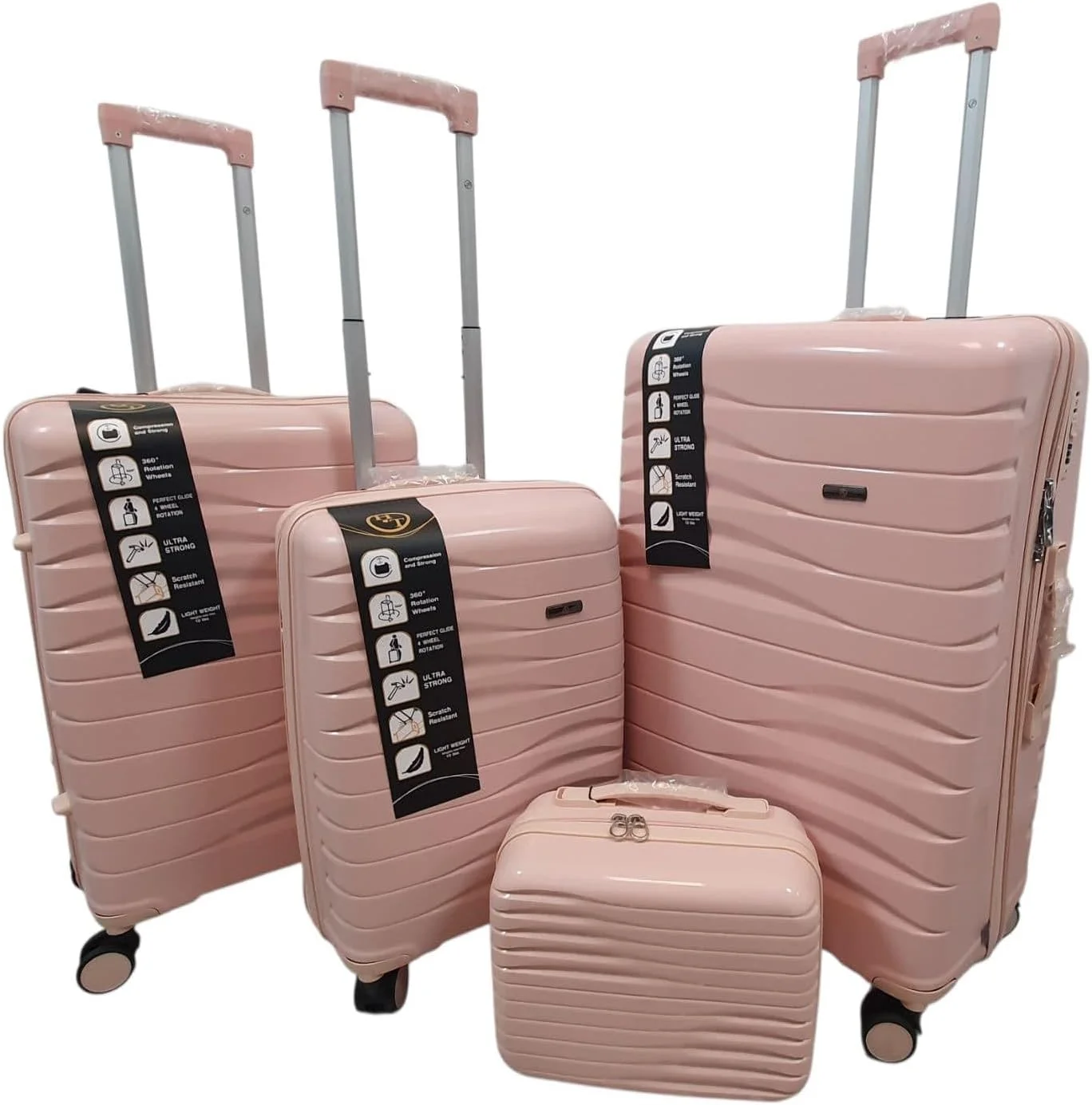 ست چمدان 4 تکه H.T – چمدان های بدنه سخت با چرخ های اسپینر، دسته تلسکوپی و زیپ های ضد گیر (13/20/24/28 اینچ، 13.5/49/76/129 لیتر، ست مسافرتی سبک وزن، صورتی)