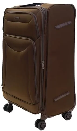 چمدان بزرگ چرخ‌دار جوردانو سری کازابلانکا، جنس نایلون نرم، سبک، بادوام، قابلیت افزایش حجم، دارای ۴ چرخ و قفل ۳ رقمی امن - سایز ۲۸ اینچ - قهوه‌ای
