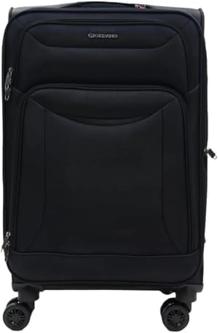 چمدان متوسط چرخدار جیوردانو سری کازابلانکا مشکی، نایلون نرم، سبک وزن، بادوام، قابل افزایش حجم، 4 چرخ، سایز 24 اینچ با قفل 3 رقمی امن
