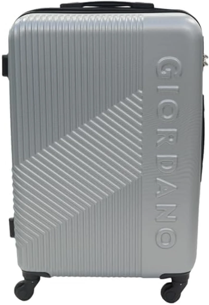 چمدان متوسط طرح لوگو جیوردانو نقره ای، بدنه سخت ABS سبک و بادوام، چمدان چرخ دار 24 اینچی با 4 چرخ و قفل 3 رقمی.