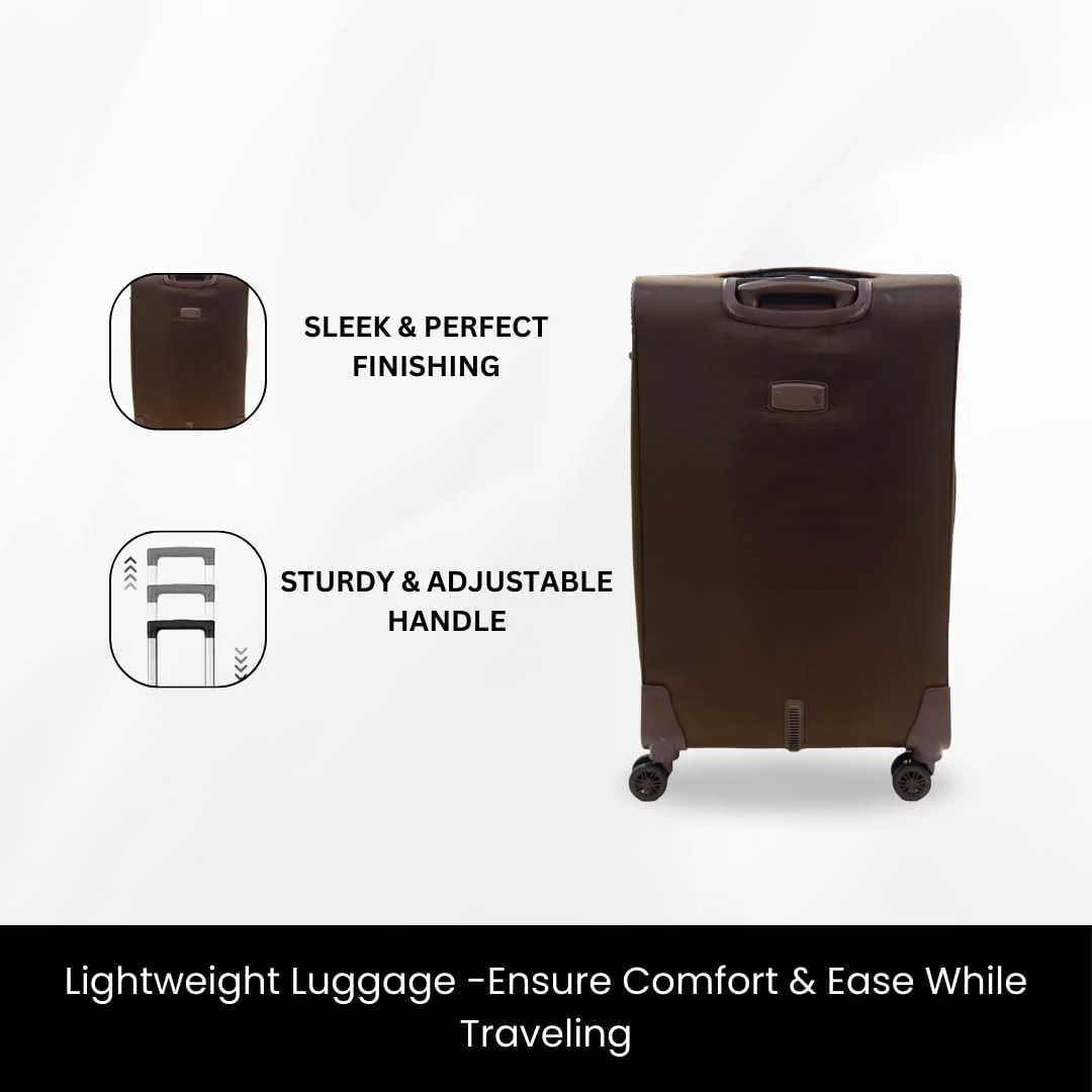 چمدان متوسط سری کازابلانکا GIORDANO قهوه ای، نایلون نرم، سبک وزن، بادوام، قابل افزایش، 4 چرخ، کیف چرخدار سایز 24 اینچ با قفل 3 رقمی ایمن