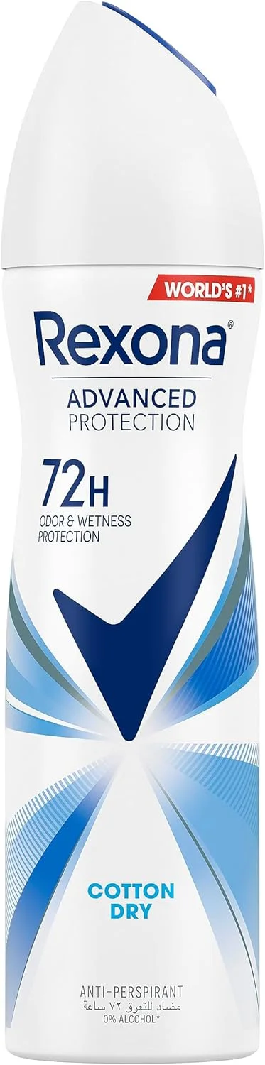 اسپری ضد تعریق زنانه رکسونا، محافظت 72 ساعته در برابر عرق و بو، Cotton Dry، با فناوری MotionSense، 150 میلی لیتر