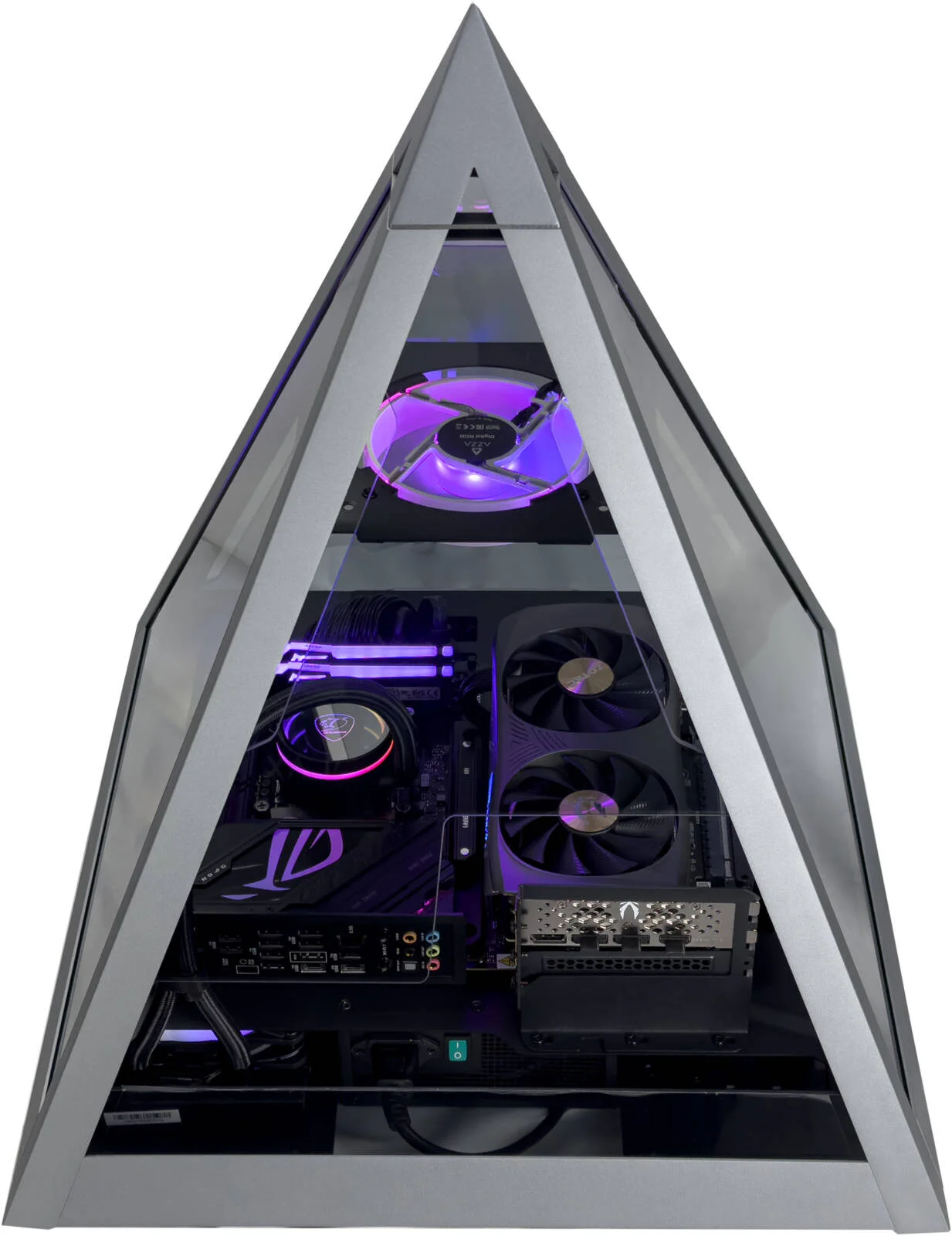 کامپیوتر گیمینگ اوبلیسک X - پردازنده AMD Ryzen 7 7800X3D با 8 هسته و 16 رشته، NVIDIA RTX 5070 با 12 گیگابایت حافظه، 32 گیگابایت رم DDR5 با فرکانس 6000 مگاهرتز، 1 ترابایت SSD Gen 4، منبع تغذیه 750W 80 PLUS، خنک کننده مایع 360 میلی متری، Wi-Fi + BT