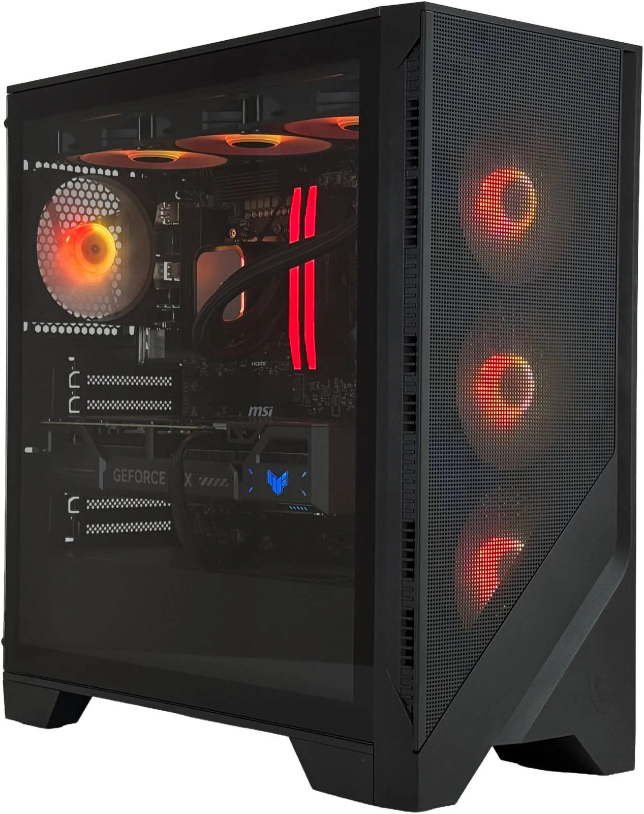 کامپیوتر گیمینگ Overdrive Vortex - پردازنده Intel Core i7-14700KF با 20 هسته و 28 رشته، کارت گرافیک NVIDIA RTX 5070 با 12 گیگابایت حافظه، 32 گیگابایت رم DDR5 با فرکانس 6000 مگاهرتز، 1 ترابایت SSD Gen 4، منبع تغذیه 750W Gold، خنک کننده مایع 360 میلی متری، Wi-Fi + BT