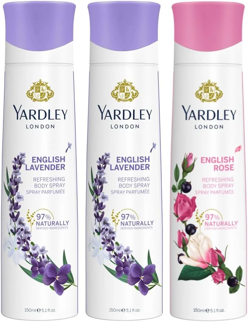 پک سه تایی اسپری بدن یاردلی لندن - اسطوخودوس انگلیسی x2 و رز انگلیسی، 3 عدد 150 میلی لیتر - هارمونی گلی برای ظرافت ماندگار