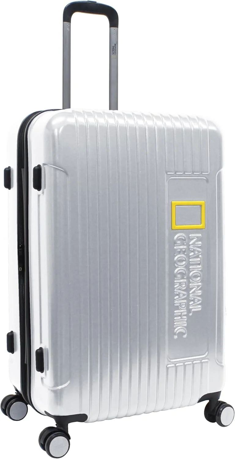 چمدان بزرگ سایز National Geographic Canyon ABS/PC با پوسته سخت، نقره ای، بادوام، سبک وزن، زیپ ضد سرقت قابل افزایش، قفل ترکیبی، چمدان مسافرتی، کیف ترولی 4 چرخ دوبل (71 سانتی متر / 28 اینچ). چمدان بزرگ سایز National Geographic Canyon ABS/PC با پوسته سخت، نقره ای، بادوام، سبک وزن، زیپ ضد سرقت قابل افزایش، قفل ترکیبی، چمدان مسافرتی، کیف ترولی 4 چرخ دوبل (71 سانتی متر / 28 اینچ).