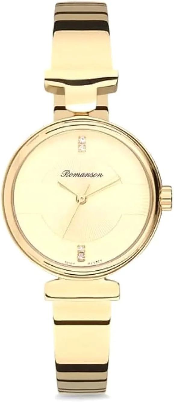 ساعت مچی آنالوگ زنانه رومانسون با بند استیل ضد زنگ، مقاوم در برابر آب، Rm6A05Llgga8R1، طلایی، سوئیسی