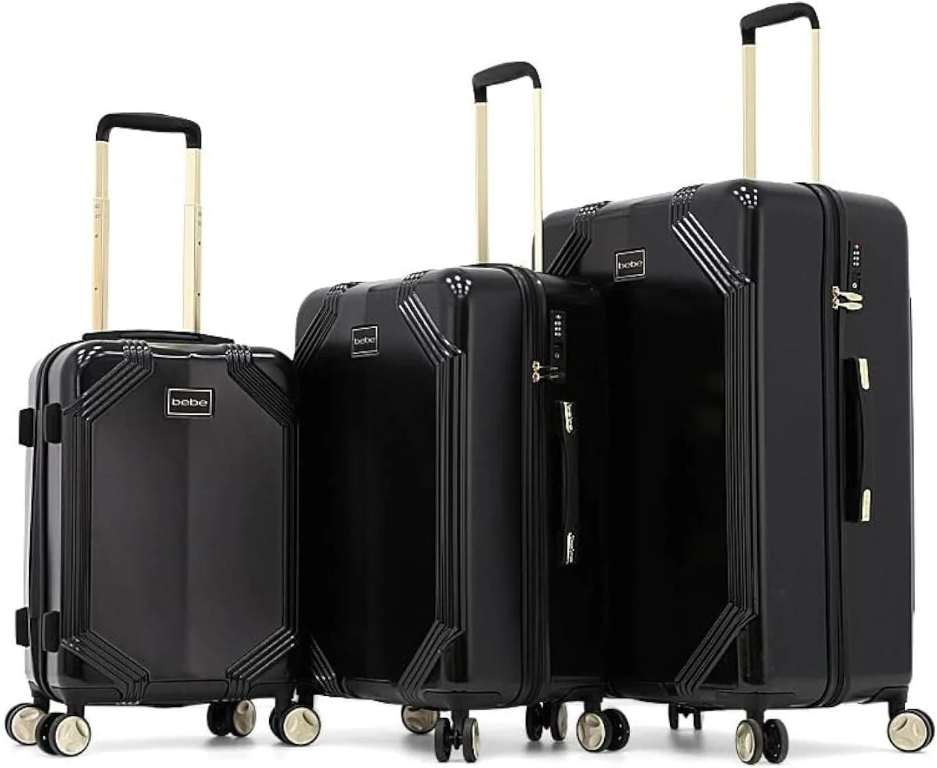 چمدان چرخشی سبک وزن BEBE Eugenia با قفل TSA (مشکی/طلایی، سایز 28 اینچ)