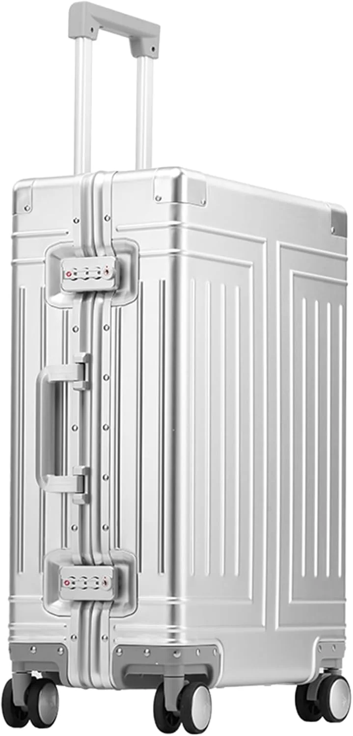 چمدان آلومینیومی 20 اینچی Feilario، چمدان کابین سایز با بدنه سخت، بدون زیپ، چرخ های اسپینر 360 درجه - با 4 محافظ ضد ضربه گوشه، نقره ای - 20 اینچ، مناسب سفر کاری