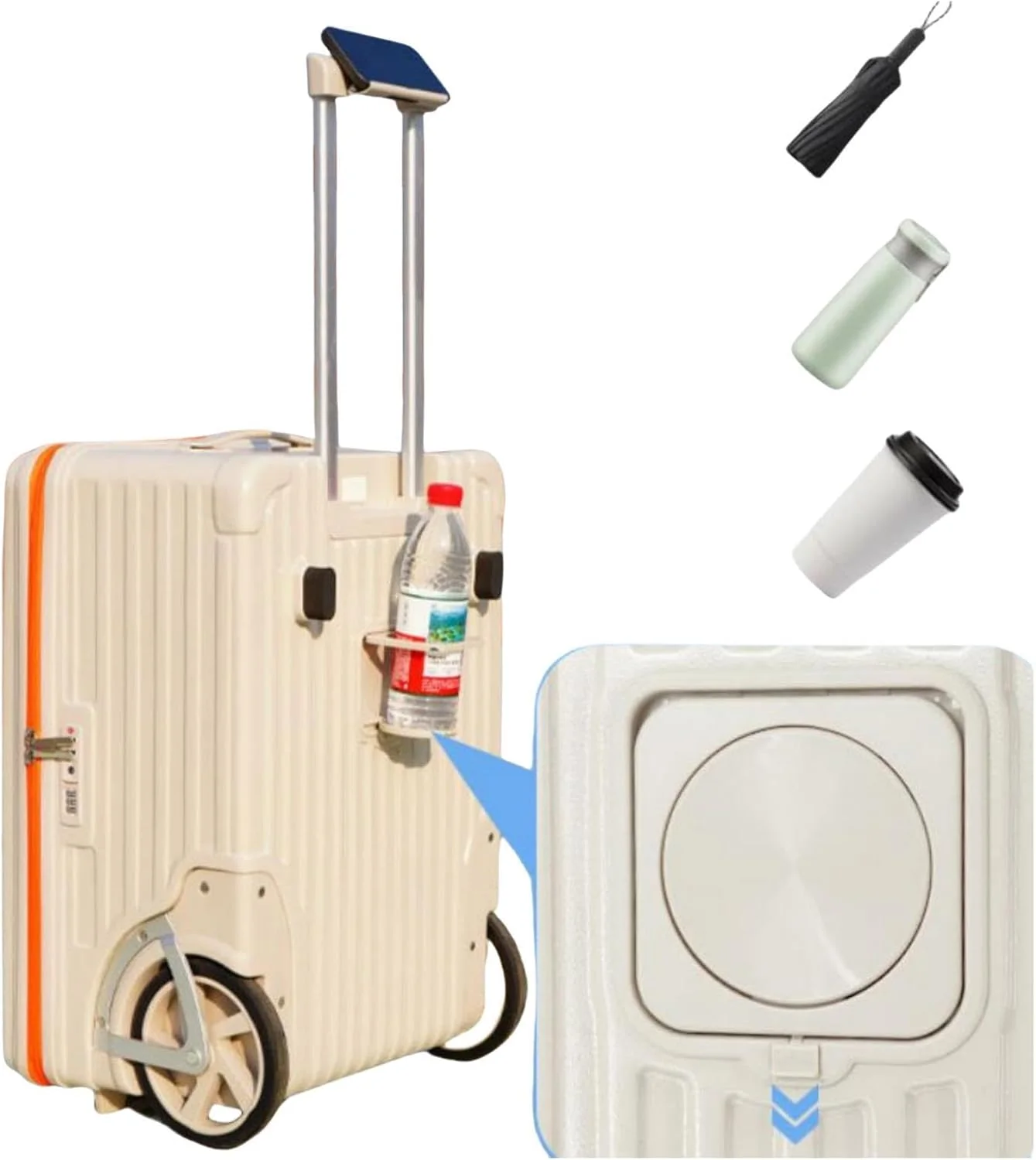 چمدان سخت پوسته ABS+PC سبک وزن بادوام مناسب سفر با چرخ های بزرگ و درب های جانبی بازشو، قابل حمل به داخل هواپیما با سایز 20 اینچ (سفید مالت)