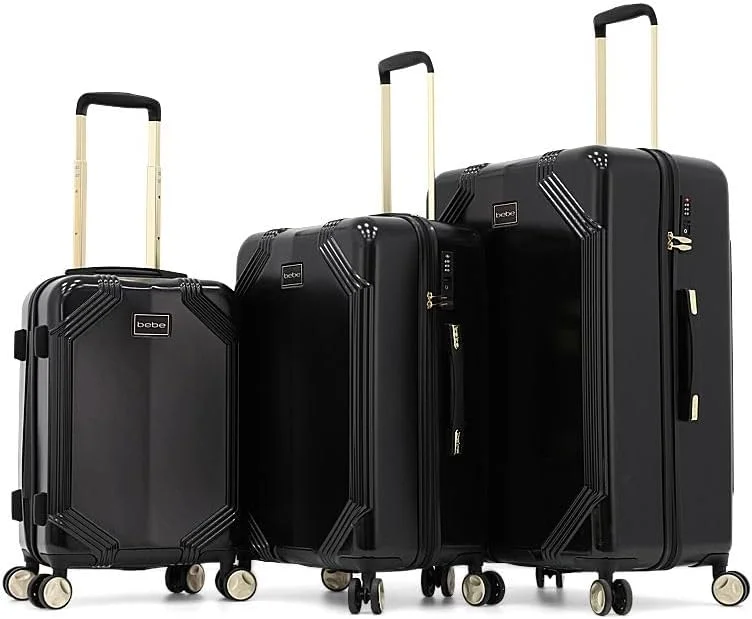 چمدان چرخشی سبک وزن BEBE Eugenia با قفل TSA (مشکی/طلایی، سایز 20 اینچ)