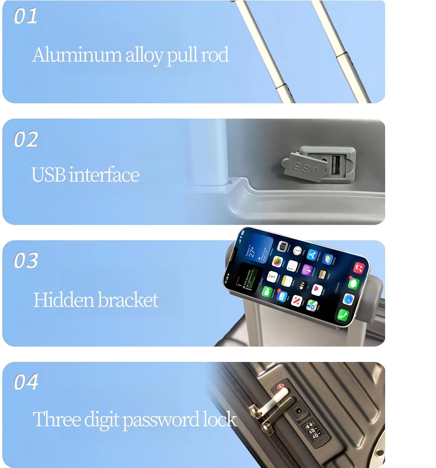 چمدان سخت پوسته ABS+PC سبک وزن بادوام مناسب سفر با چرخ های بزرگ و درب های جانبی بازشو، قابل حمل به داخل هواپیما با سایز 20 اینچ (سفید مالت) چمدان سخت پوسته ABS+PC سبک وزن بادوام مناسب سفر با چرخ های بزرگ و درب های جانبی بازشو، قابل حمل به داخل هواپیما با سایز 20 اینچ (سفید مالت)