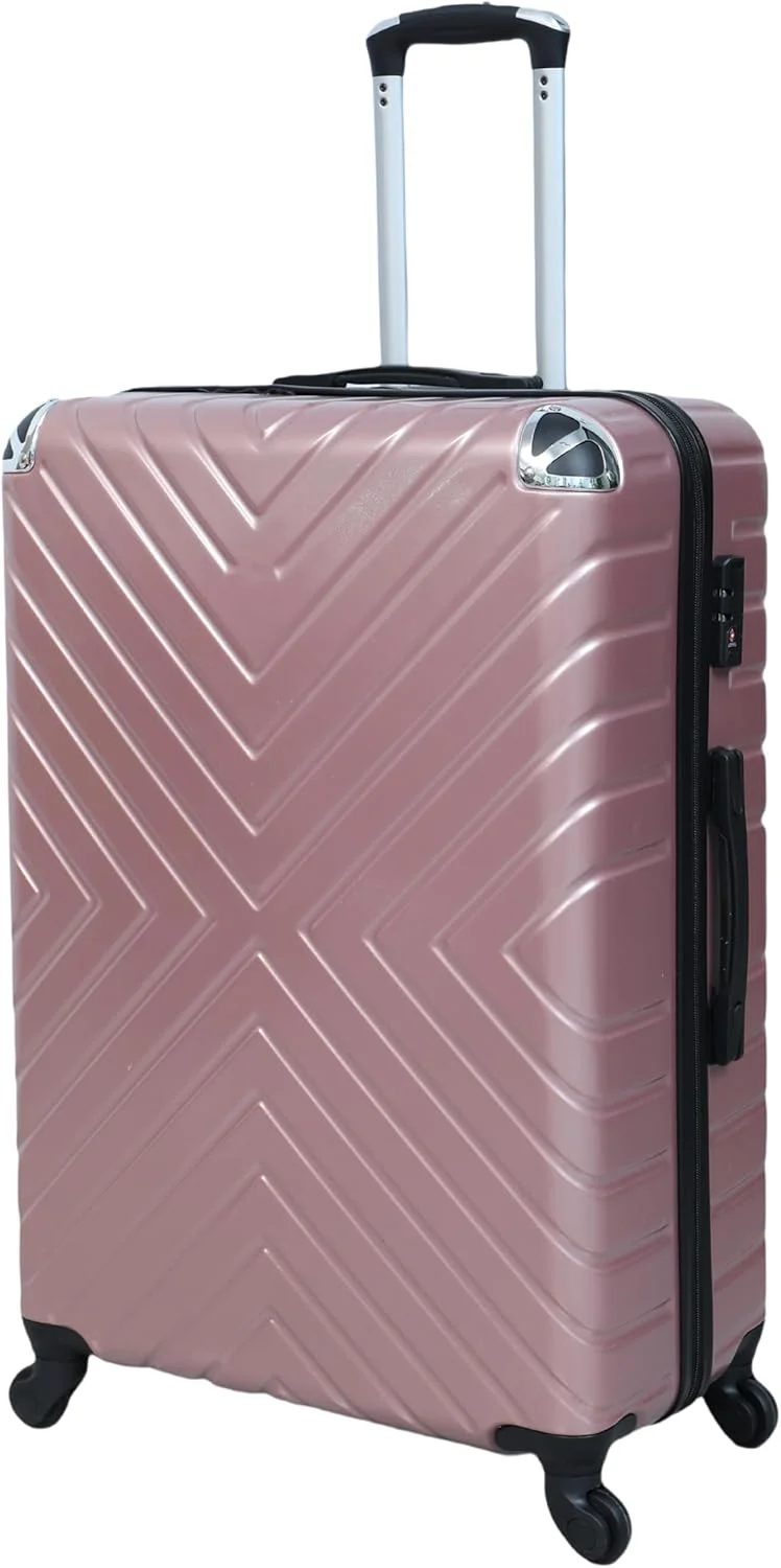 چمدان چرخ دار بی پایان با ابعاد ۷۵ سانتی متر | چمدان سخت، ساخته شده از مواد ABS + پلی کربنات | دارای ۴ چرخ گردان ۳۶۰ درجه برای مسافرت به همراه قفل TSA | رنگ: رزگلد