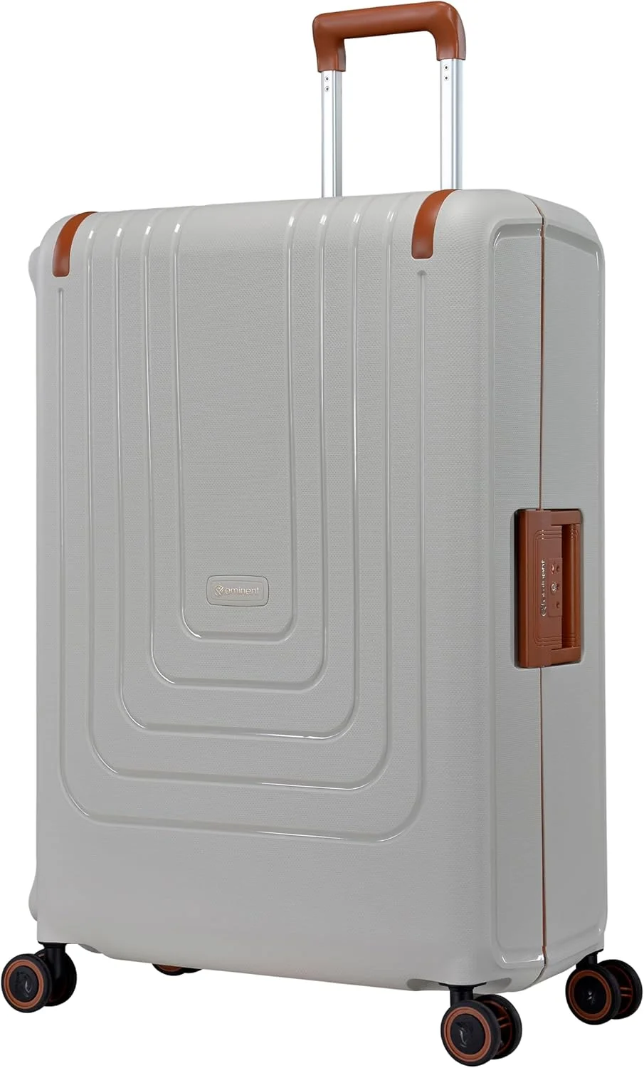 چمدان سایز بزرگ طرح‌دار امیننت، 28 اینچ - ست کیف‌های سخت پلی‌پروپیلن با 4 چرخ دوبل و قفل TSA (سایز بزرگ 28 اینچی، حاشیه قهوه‌ای مایل به سفید)