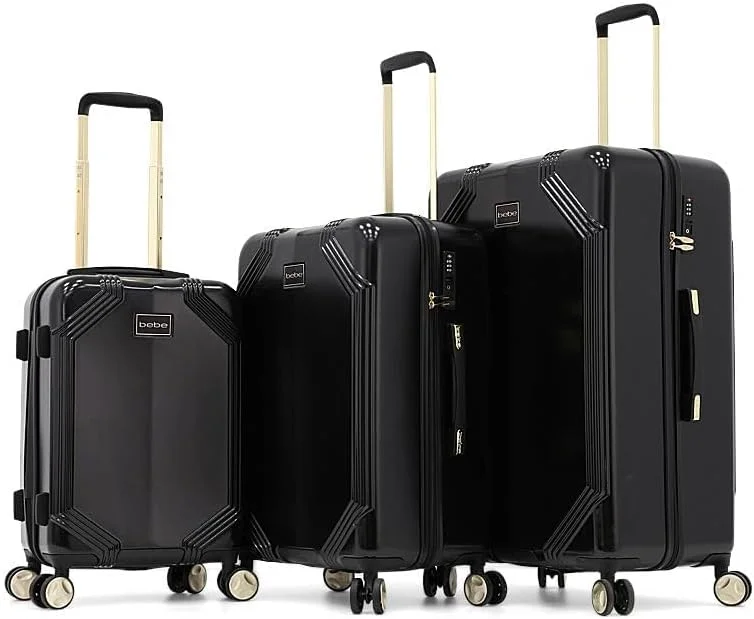 چمدان چرخشی سبک وزن BEBE Eugenia با قفل TSA (مشکی/طلایی، سایز 24 اینچ) چمدان چرخشی سبک وزن BEBE Eugenia با قفل TSA (مشکی/طلایی، سایز 24 اینچ)