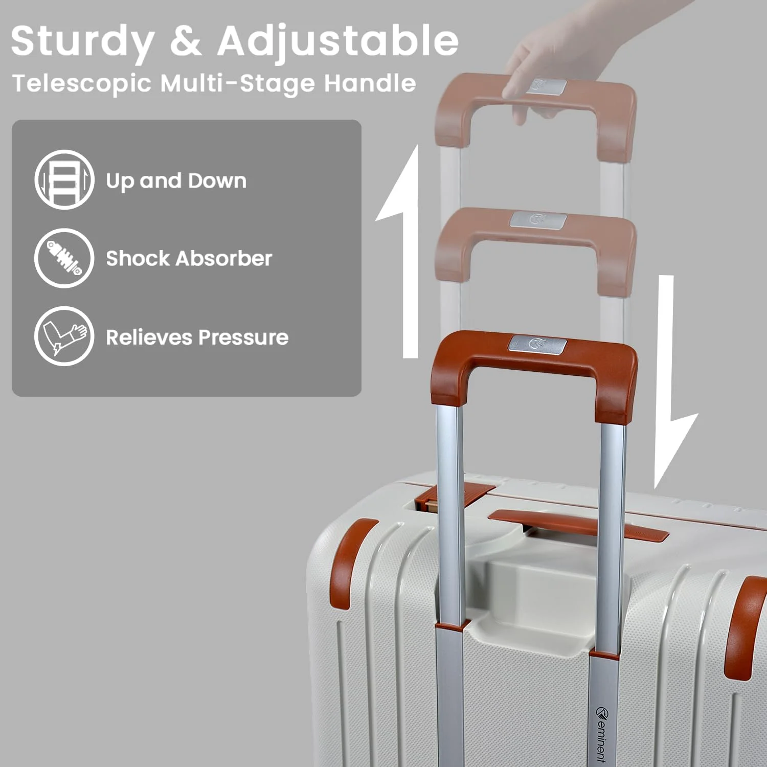 چمدان سایز بزرگ طرح‌دار امیننت، 28 اینچ - ست کیف‌های سخت پلی‌پروپیلن با 4 چرخ دوبل و قفل TSA (سایز بزرگ 28 اینچی، حاشیه قهوه‌ای مایل به سفید)