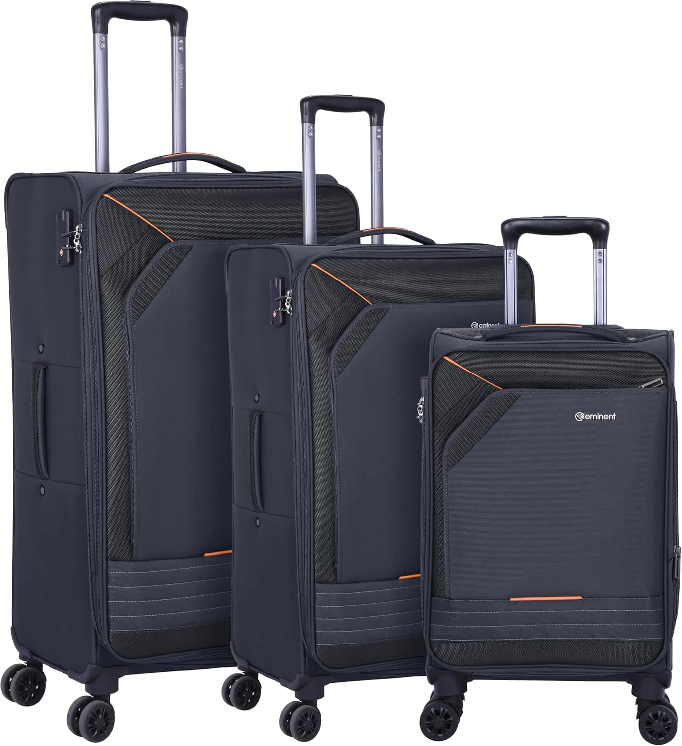 چمدان چرخدار نرم و سبک وزن ایمیننت، مناسب برای همه، با قابلیت افزایش فضا، 4 چرخ دوبل گردان، قفل TSA و زیپ ایمن، مدل E777SZ (ست 3 عددی، مشکی)
