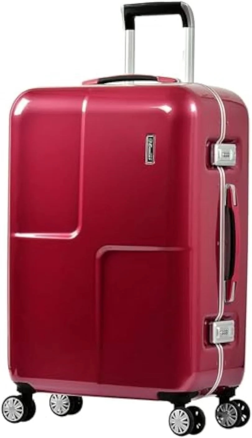 چمدان مسافرتی سبک وزن پلی کربنات ماکرولون برجسته، چمدان جذاب با چرخ های دوبل و قفل مورد تایید TSA مدل E9L0-Mirror (چمدان سایز بزرگ 24 اینچ، صورتی تیره)