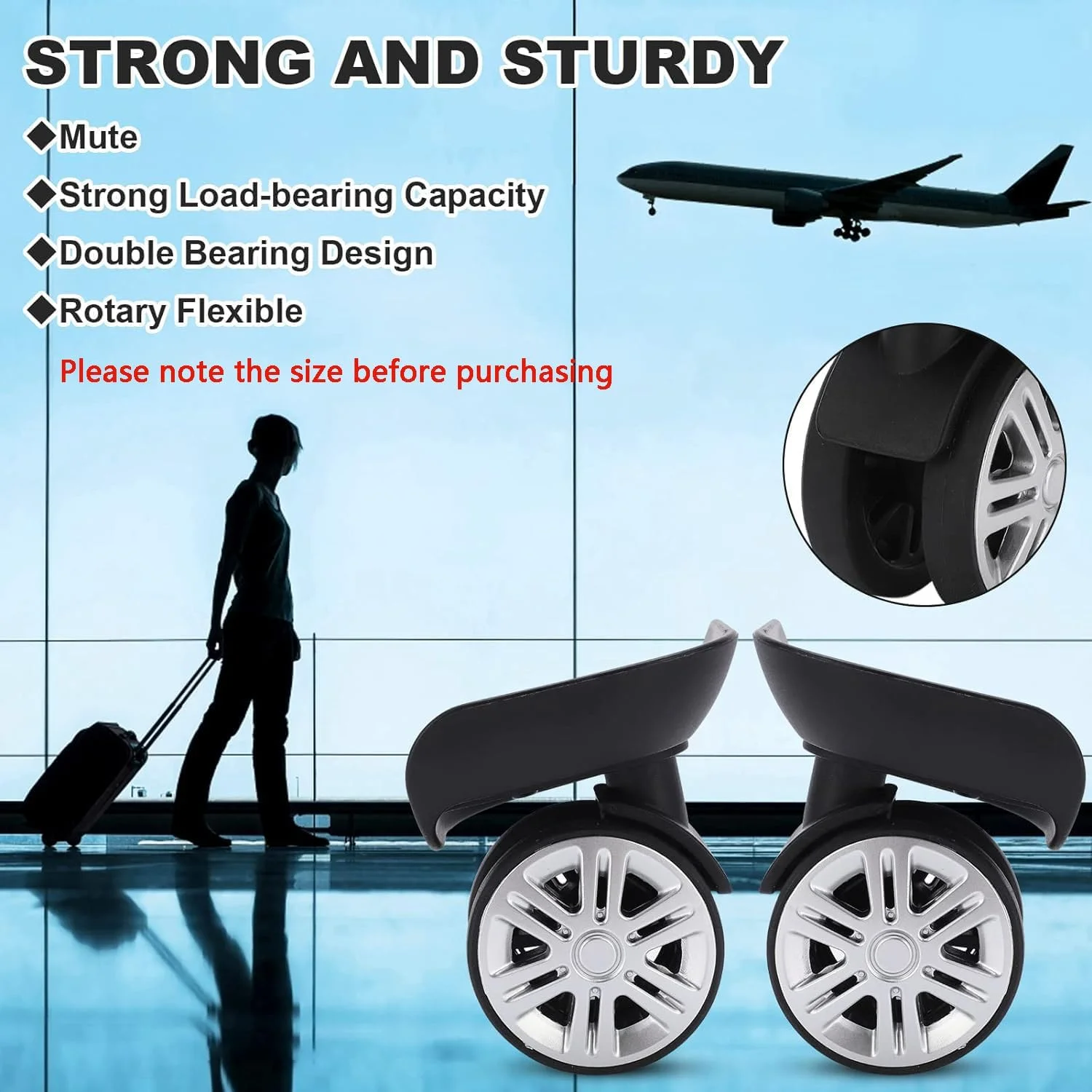 چرخ های جایگزین چمدان ELECDON، 1 جفت چرخ های اسپینر چمدان جایگزین، چرخ های چرخشی چمدان قطعات تعمیر چرخ چمدان برای لوازم جانبی چمدان