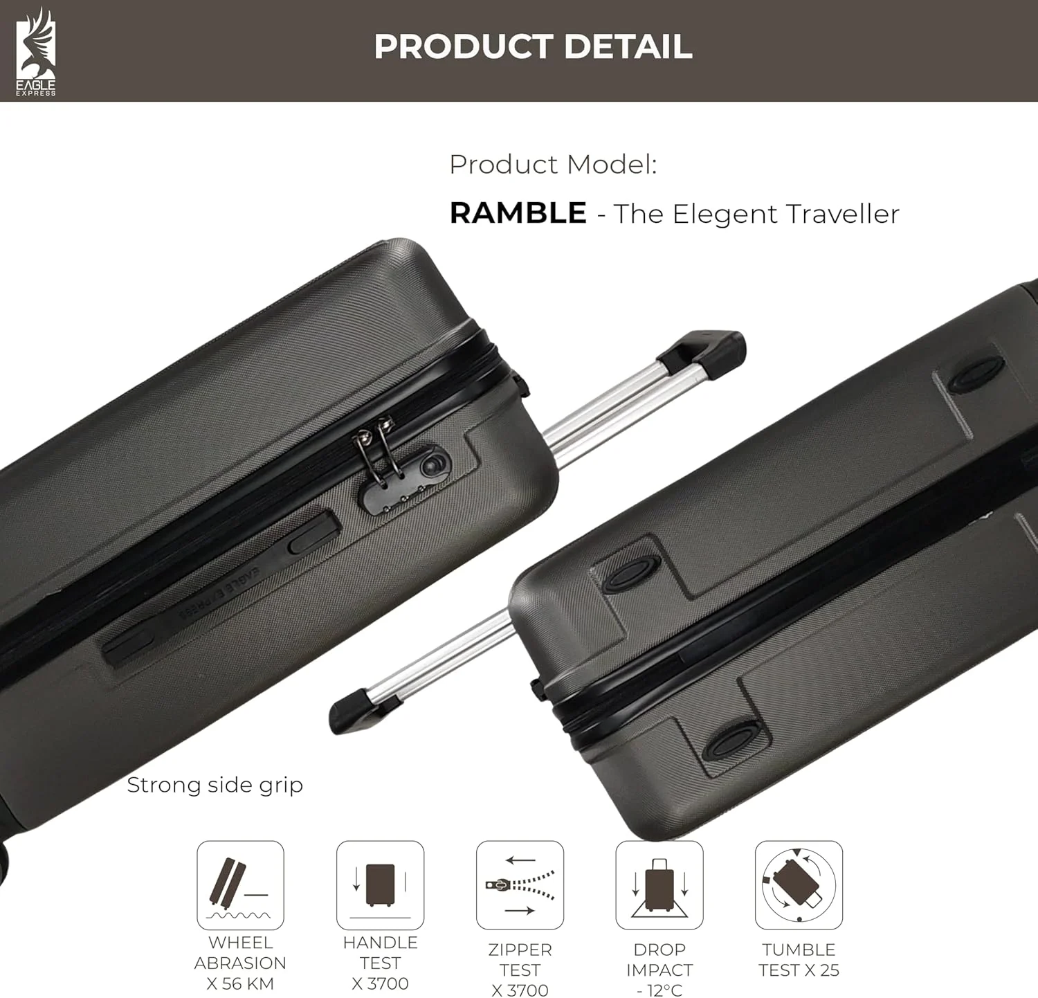 چمدان سخت بدنه ABS رمبل سایز 28 اینچ - خاکستری
