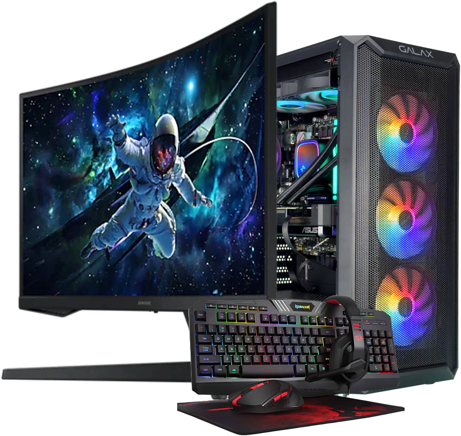 کامپیوتر گیمینگ StealthX - پردازنده Intel Core i7-14700KF 20C 28T، کارت گرافیک NVIDIA RTX 5070 12GB، رم 32GB DDR5 6000MHz، حافظه SSD 1TB Gen 4، منبع تغذیه 750W، خنک کننده مایع 240mm، وای فای + BT، مانیتور 27 اینچ QHD 165Hz + کامبو 4 در 1، ویندوز 11 پرو