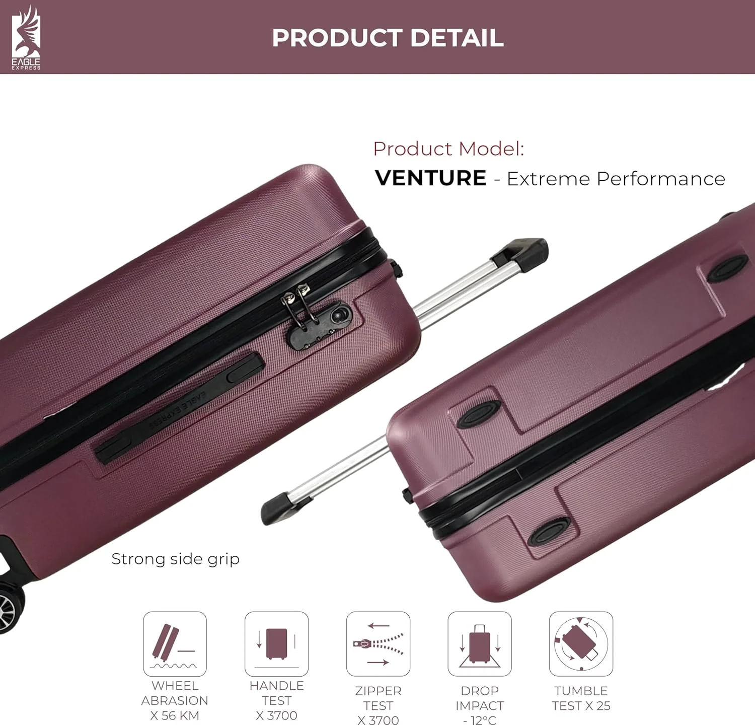 چمدان چرخ‌دار سخت ای‌بی‌اس ونچر سایز ۲۴ اینچ - قرمز مایل به بنفش