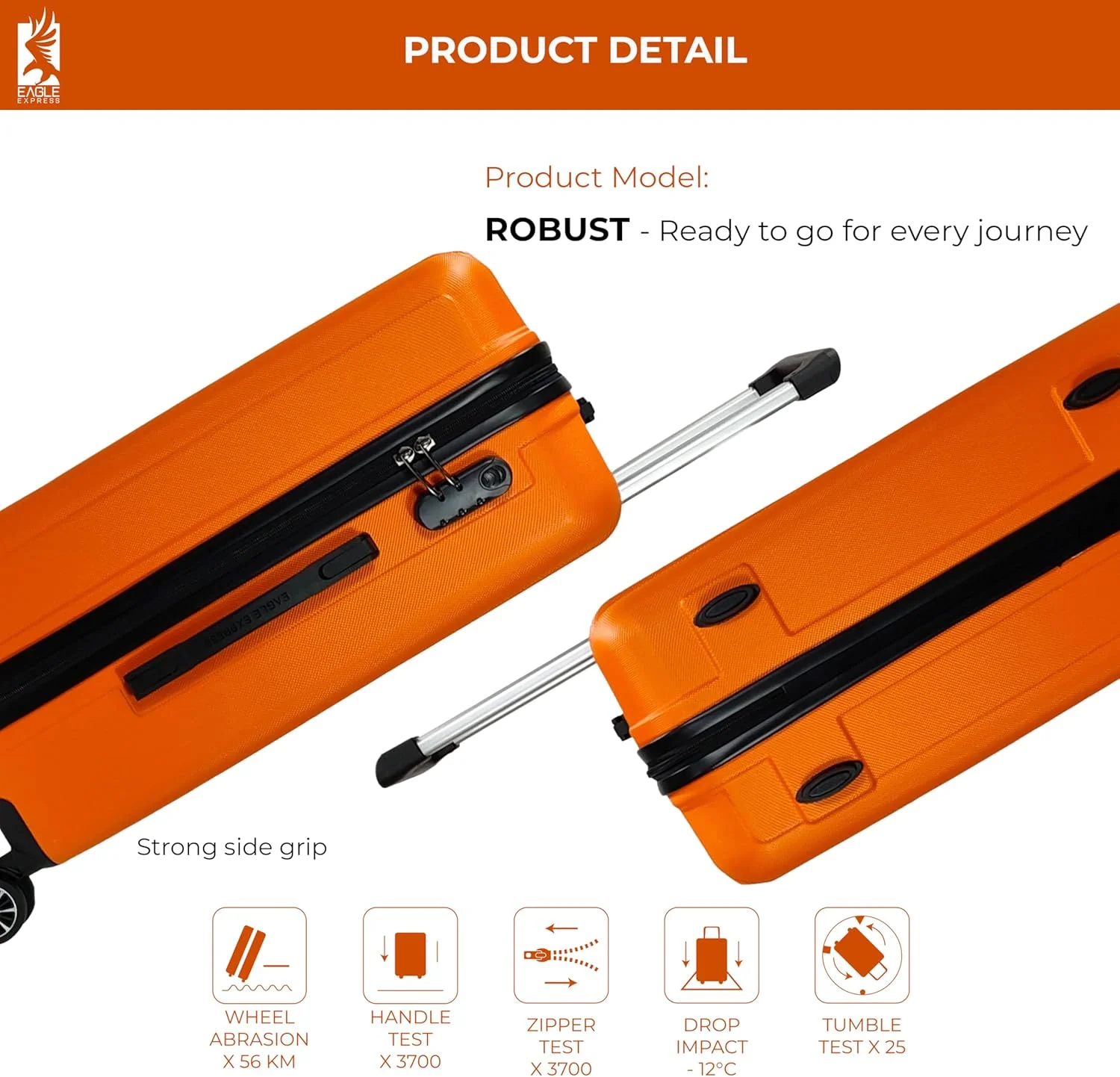 ترولی سخت و مقاوم ABS، سایز ۲۴ اینچ، نارنجی