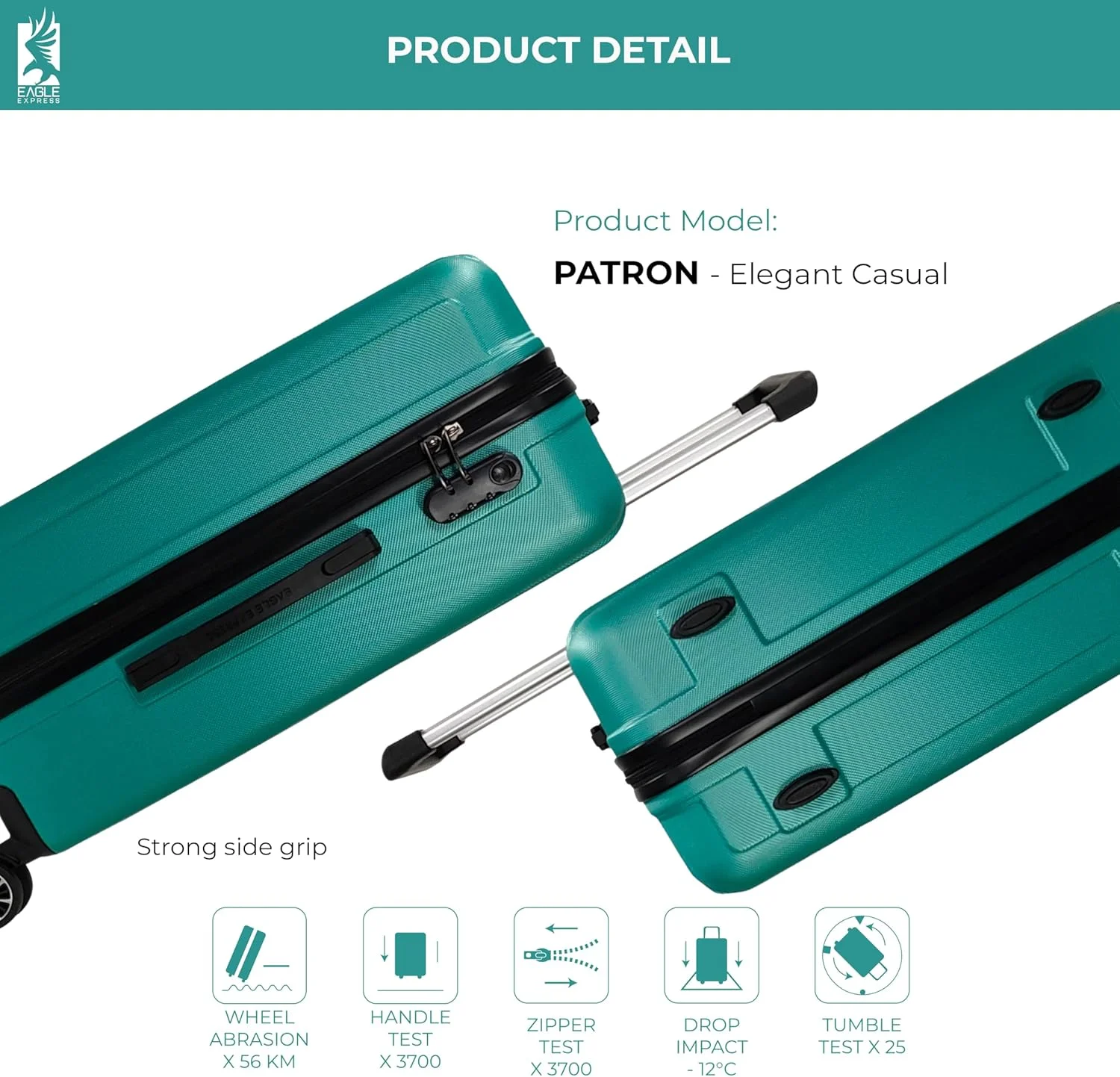 چمدان چرخ‌دار سخت پاترون ABS سایز 28 اینچ رنگ آکوا مارین