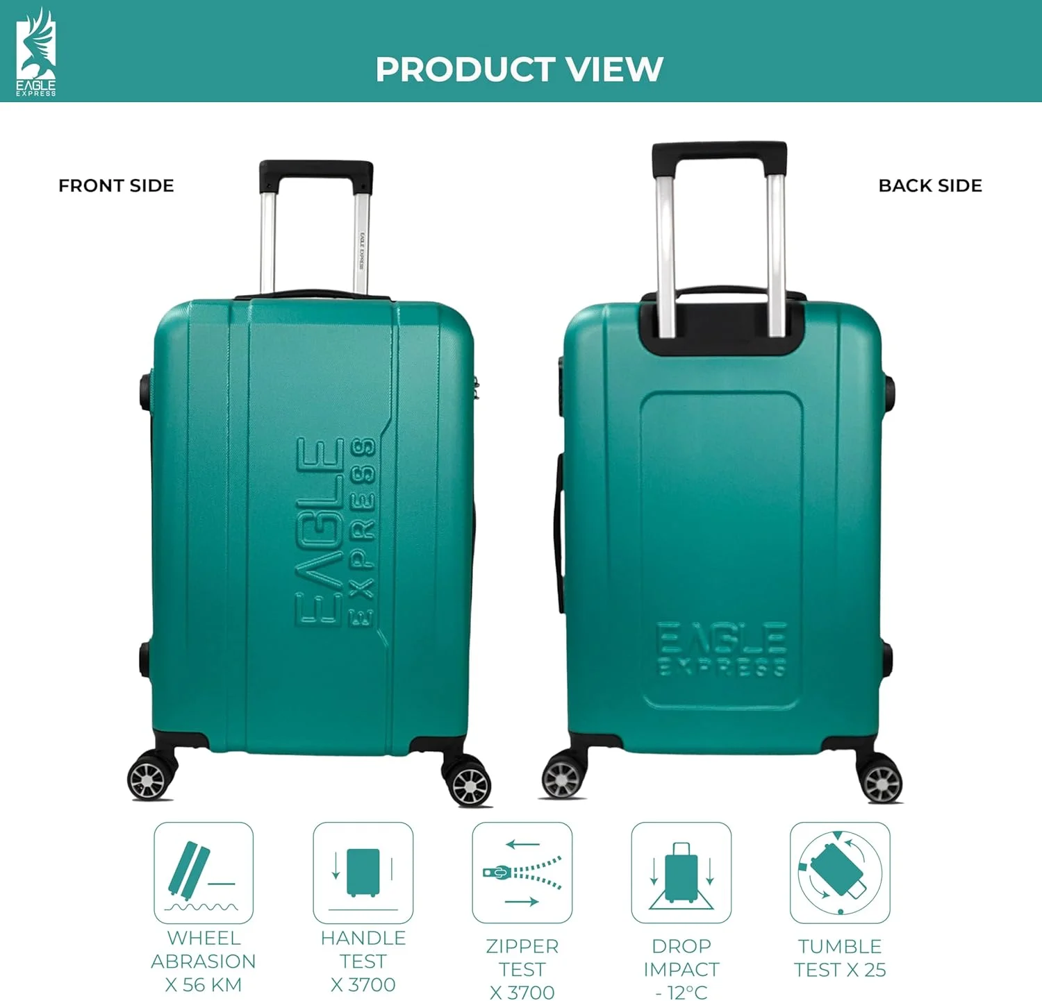 چمدان چرخ‌دار سخت پاترون ABS سایز 24 اینچ، رنگ آبی دریایی