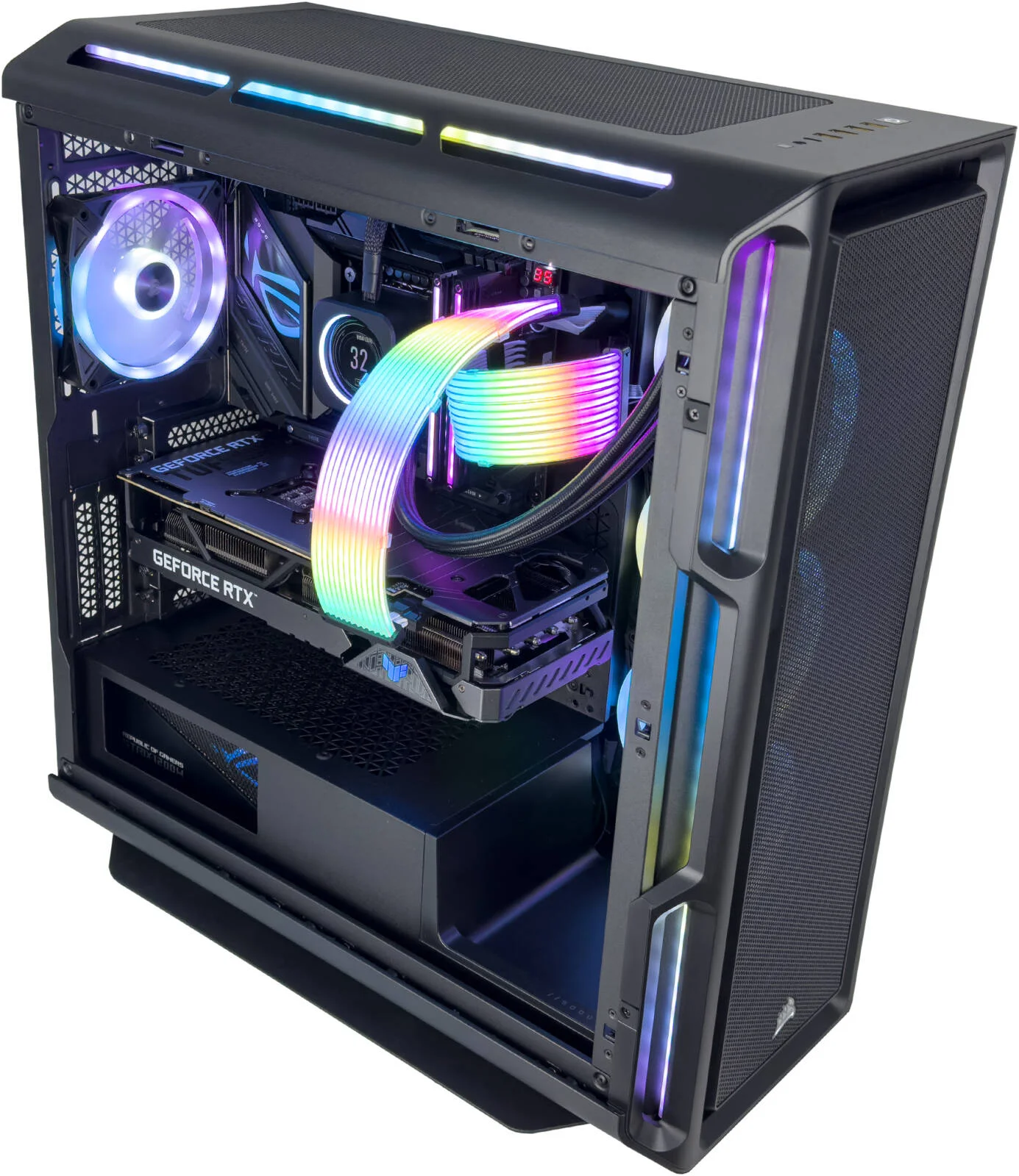 کامپیوتر گیمینگ تایتان X - پردازنده Intel Core Ultra 9 285K با 24 هسته و 24 رشته، کارت گرافیک NVIDIA RTX 5080 با 16 گیگابایت حافظه، 32 گیگابایت رم DDR5 با فرکانس 6000 مگاهرتز، 2 ترابایت SSD Gen 5، منبع تغذیه 1000W 80 PLUS Gold، خنک کننده مایع 360 میلی متری، Wi-Fi + BT کامپیوتر گیمینگ تایتان X - پردازنده Intel Core Ultra 9 285K با 24 هسته و 24 رشته، کارت گرافیک NVIDIA RTX 5080 با 16 گیگابایت حافظه، 32 گیگابایت رم DDR5 با فرکانس 6000 مگاهرتز، 2 ترابایت SSD Gen 5، منبع تغذیه 1000W 80 PLUS Gold، خنک کننده مایع 360 میلی متری، Wi-Fi + BT