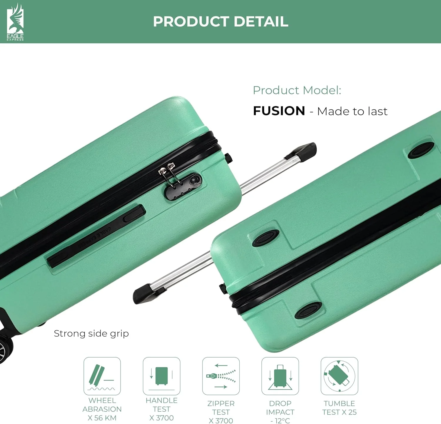 چمدان چرخدار سخت فیوژن ABS سایز ۲۴ اینچ سبز روشن چمدان چرخدار سخت فیوژن ABS سایز ۲۴ اینچ سبز روشن