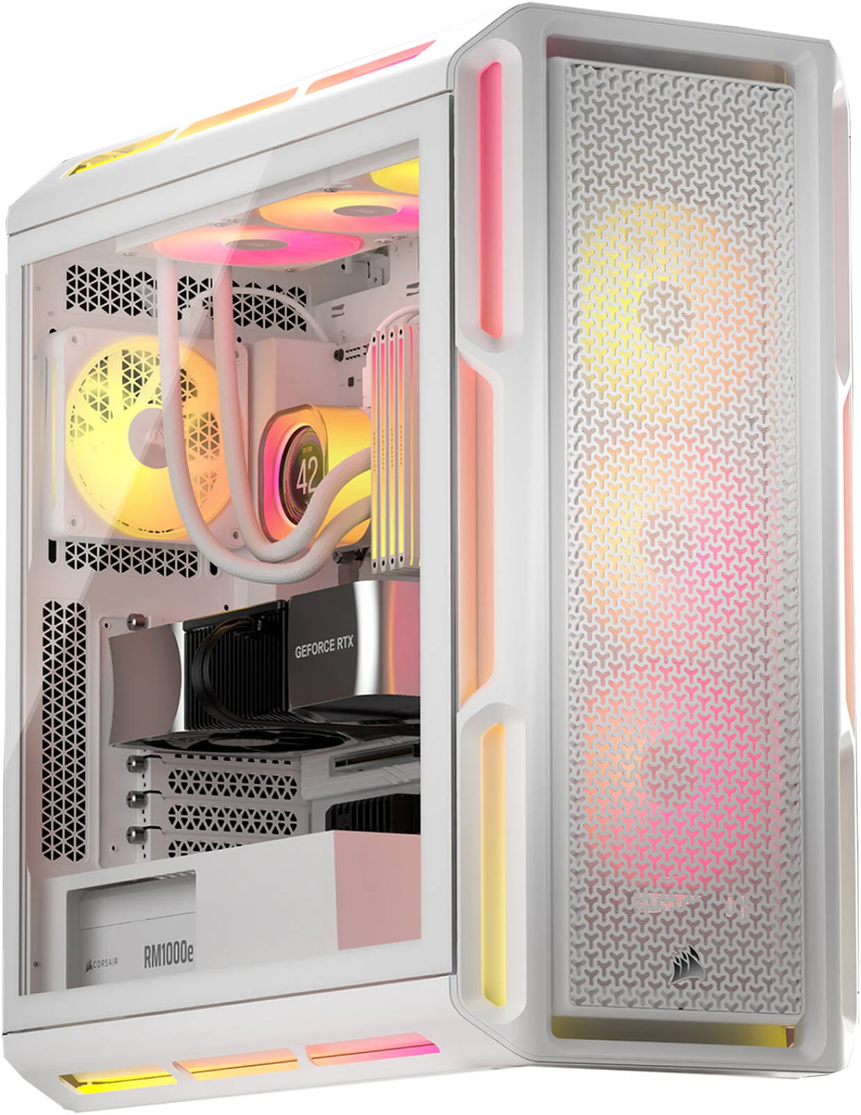 کامپیوتر گیمینگ TitanForge - پردازنده Intel Core i9-14900K با 24 هسته و 32 رشته، NVIDIA RTX 5090 با 32 گیگابایت حافظه، 64 گیگابایت رم DDR5 با فرکانس 6000 مگاهرتز، 2 ترابایت SSD نسل 5، منبع تغذیه 1000 وات 80 PLUS، خنک کننده مایع 360 میلی‌متری، Wi-Fi + BT، ویندوز 11 پرو