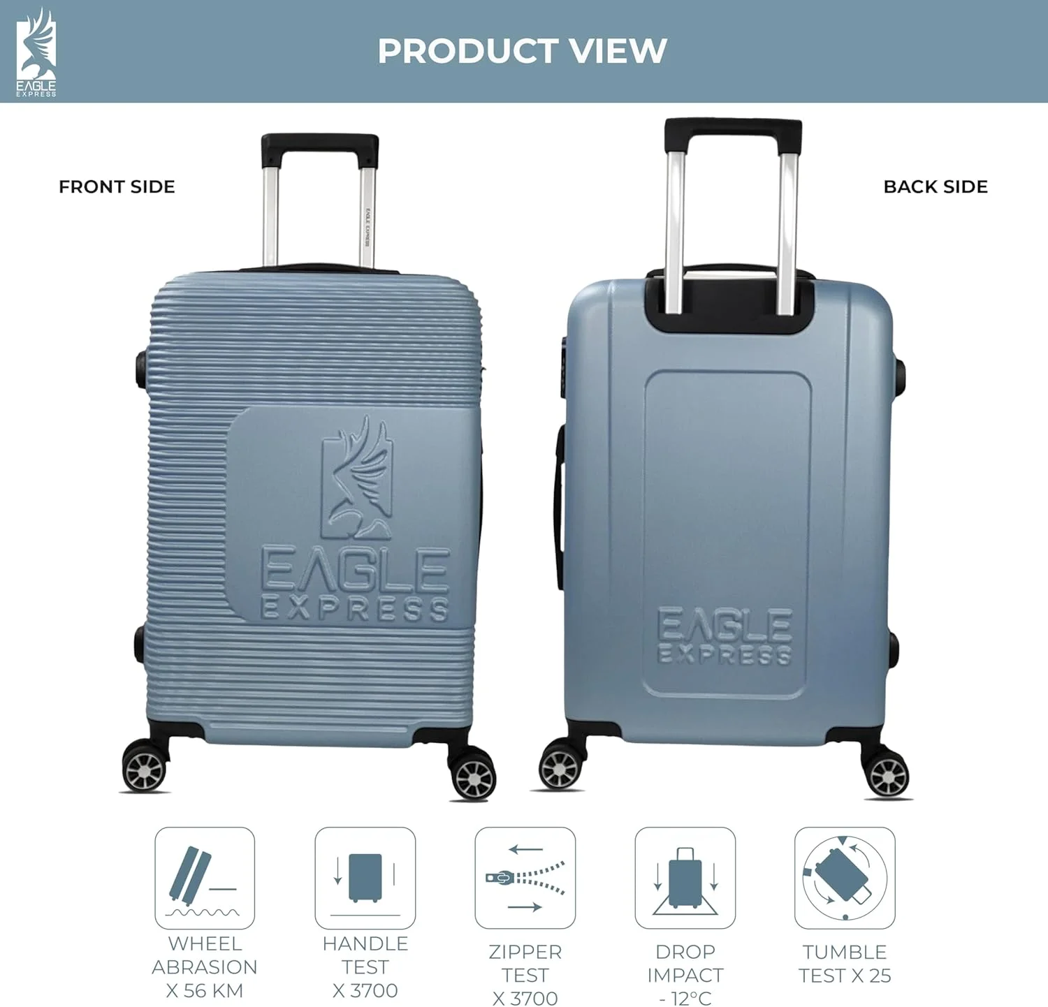 چمدان چرخ‌دار سخت ABS هوریزون، سایز ۲۴ اینچ، آبی یخی