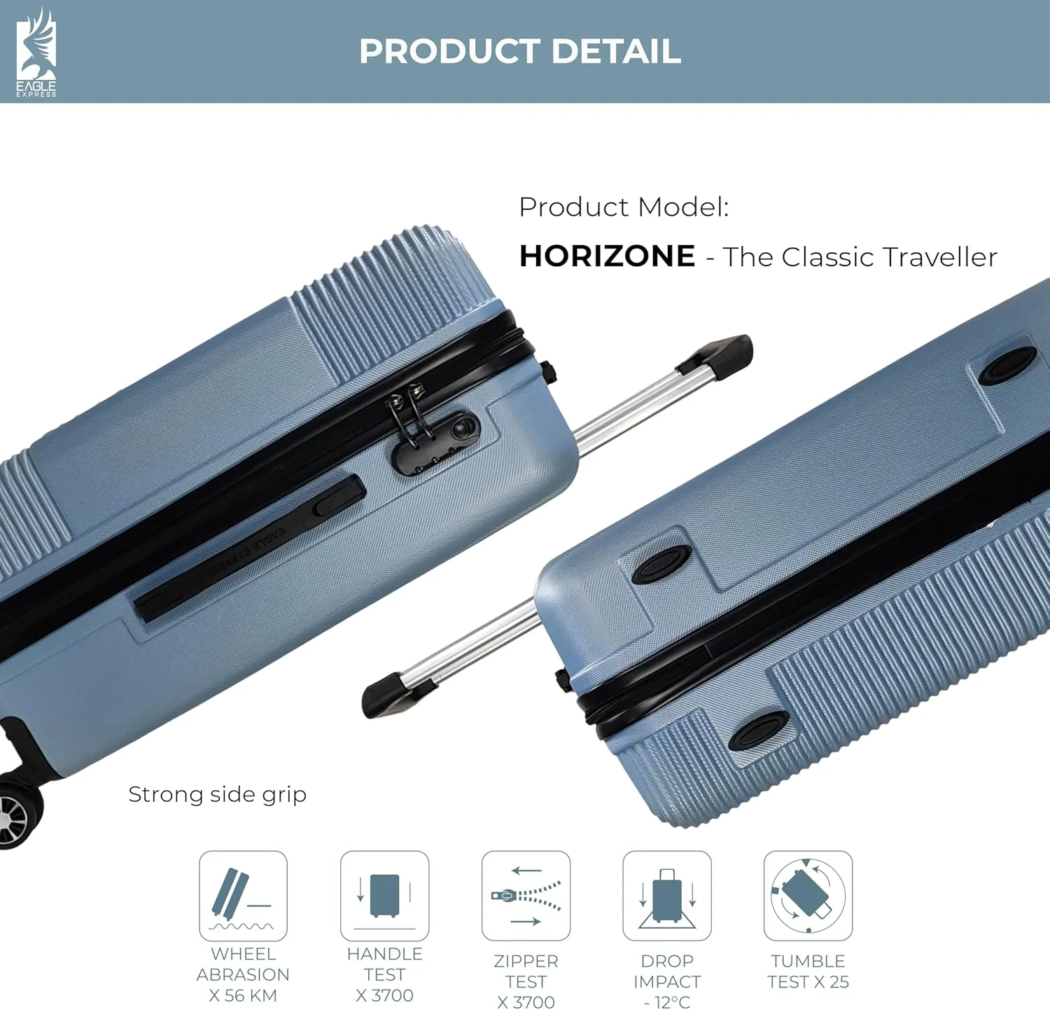 چمدان چرخ‌دار سخت ABS هوریزون، سایز 28 اینچ، آبی یخی