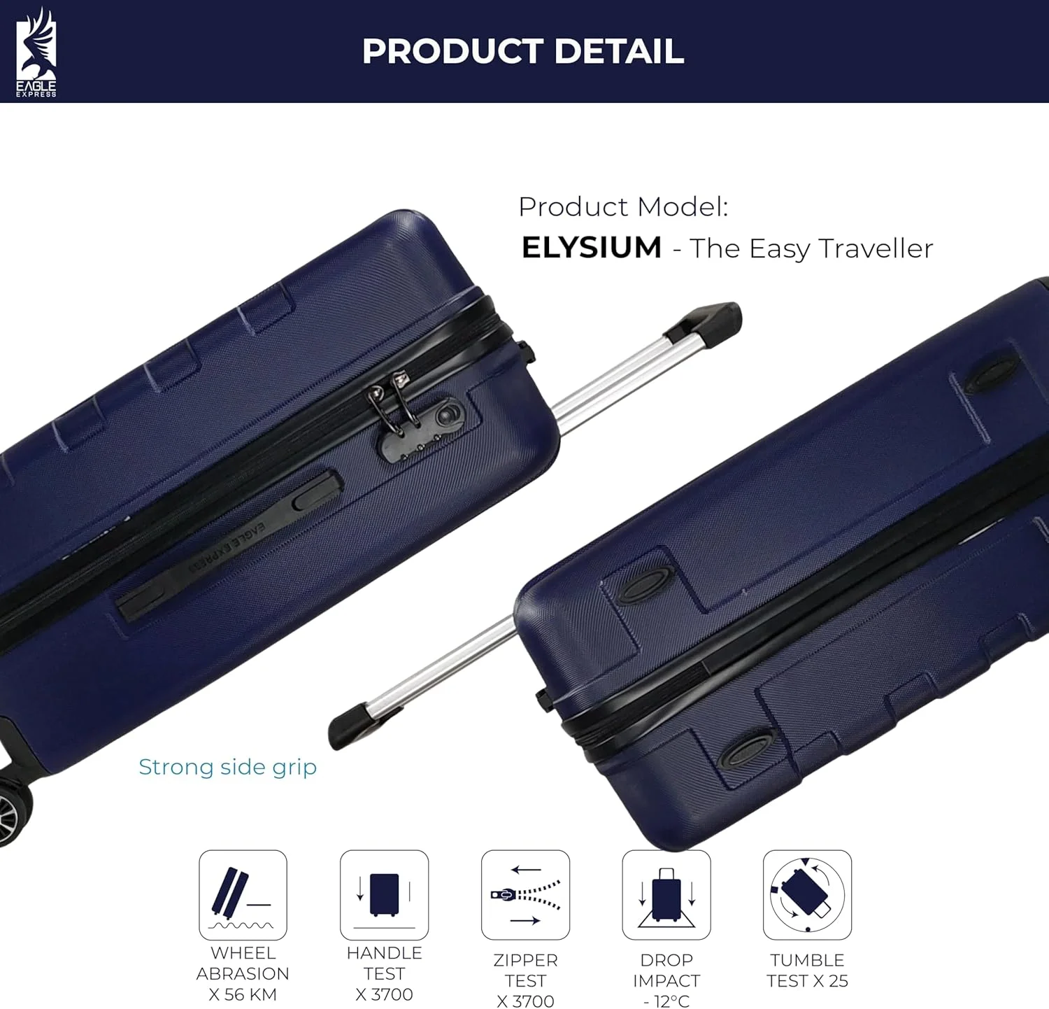 چمدان سخت ایلیزیم ABS سایز ۲۴ اینچ سرمه ای