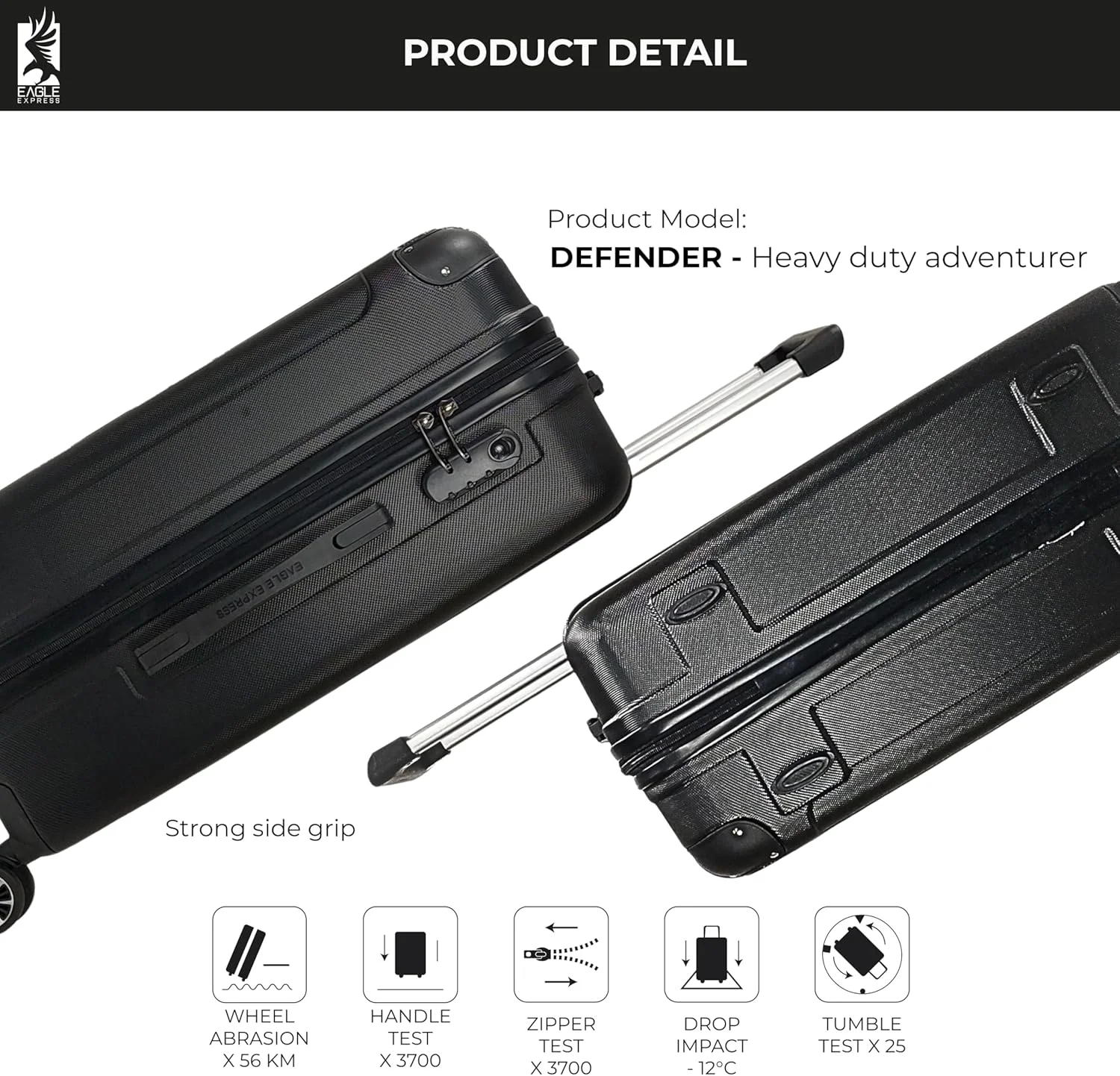 چمدان سخت ABS مدل DEFENDER ایگل اکسپرس، سایز ۲۴ اینچ، مشکی