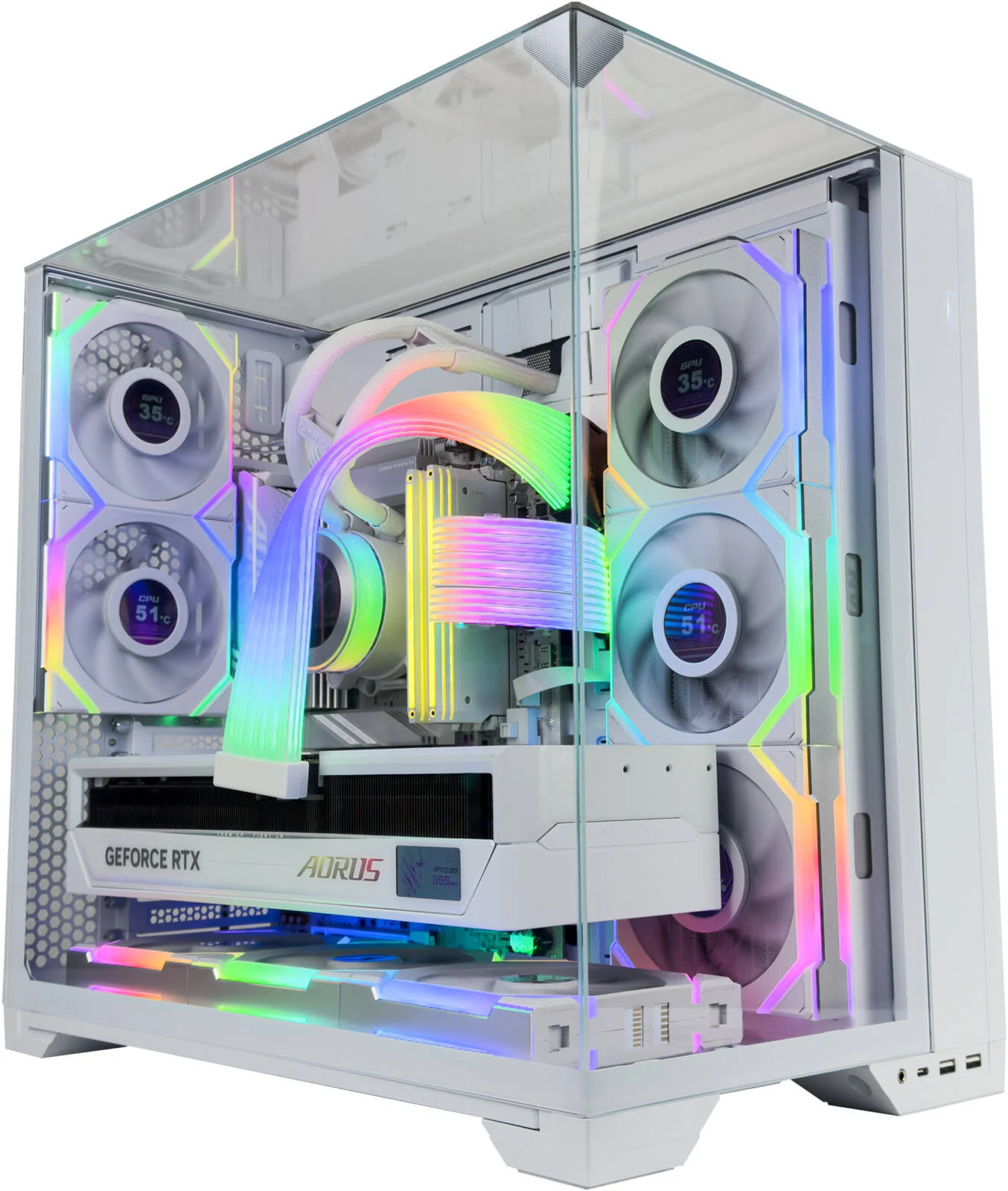 کامپیوتر گیمینگ ویژن - AMD Ryzen 9 9950X3D با 16 هسته و 32 رشته، NVIDIA RTX 5090 با 32 گیگابایت حافظه، 64 گیگابایت رم DDR5 با فرکانس 6000 مگاهرتز، 2 ترابایت SSD نسل 5، منبع تغذیه 1000 وات گلد، خنک کننده مایع 360 میلی‌متری، وای‌فای + بلوتوث، ویندوز 11 پرو