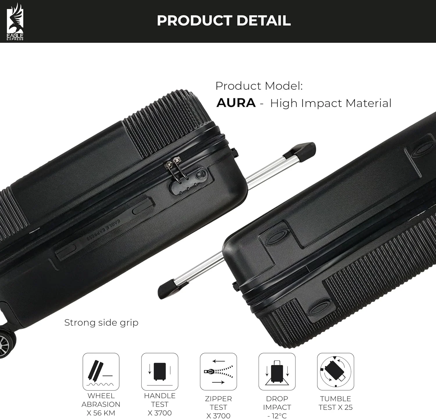 ترولی سخت ABS مدل AURA، سایز 24 اینچ، مشکی