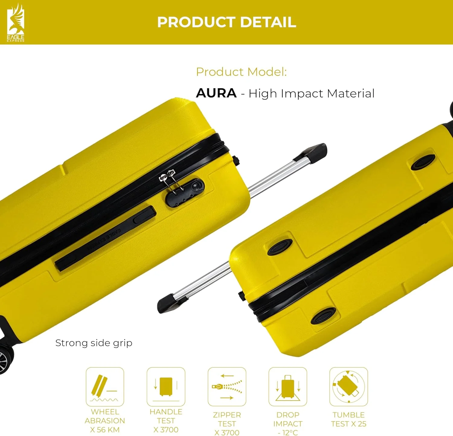 ترولی سخت ABS مدل AURA سایز ۲۴ اینچ - زرد