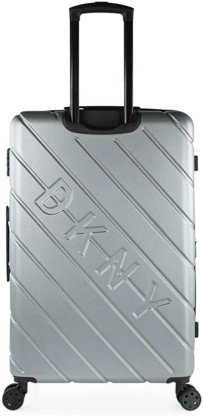 چمدان چرخ‌دار سخت DKNY مدل Side Tracked مناسب برای آقایان و بانوان | ABS فوق‌العاده سبک با چرخ‌های اسپینر 4 چرخ دوبل 78.7 طول X 30.5 عرض X 51.4 ارتفاع نقره‌ای